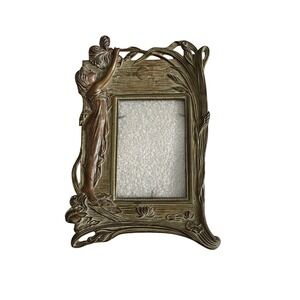 Antique Art Nouveau Woman Floral Metal Photo Frame Ornate Vintage Decor